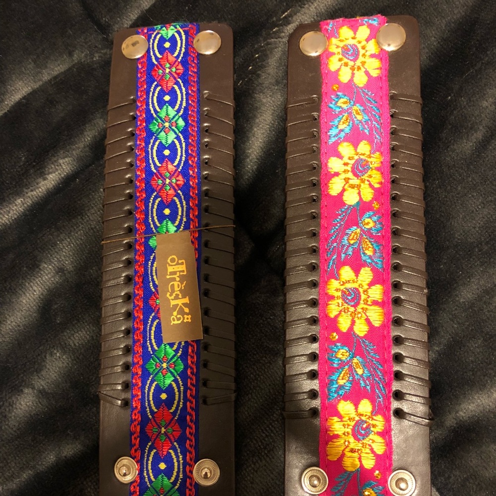 Leather embroidered bracelets